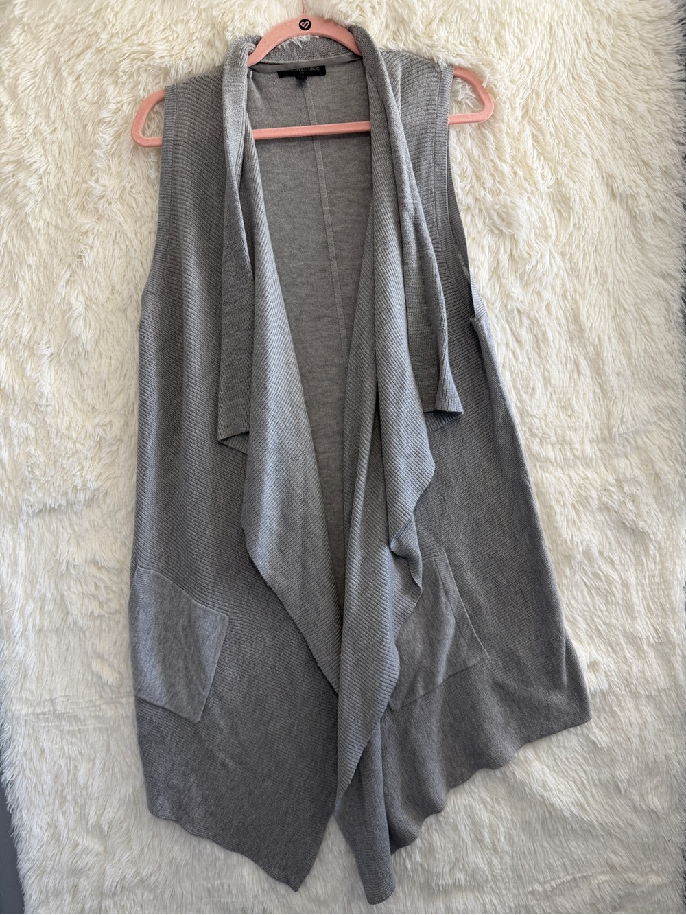 Banana Republic Womens Wool Blend Sleeveless Waterfall Cardigan M Grey Corpcore